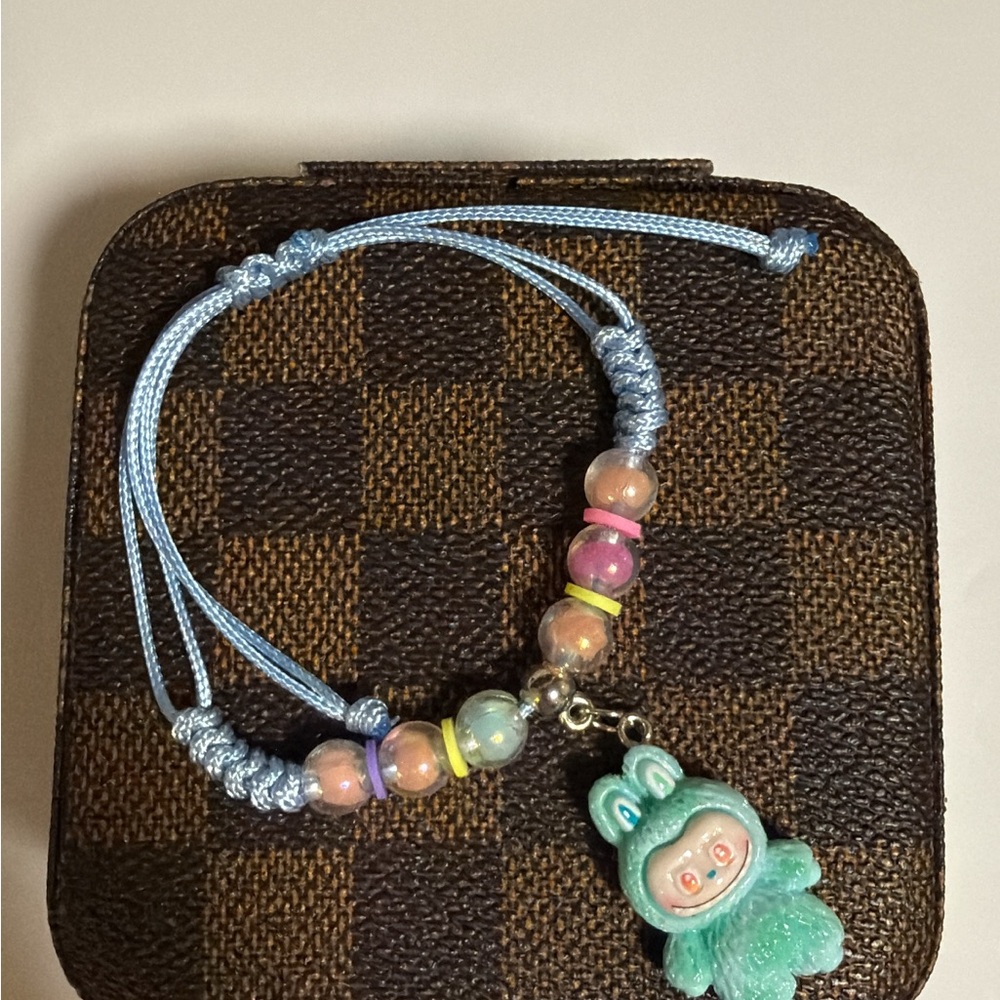 Blue Beaded labubu Charm Bracelet